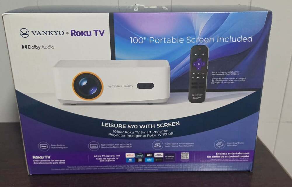Vankyo Leisure 570 Roku TV 1080P Smart Projector with Screen